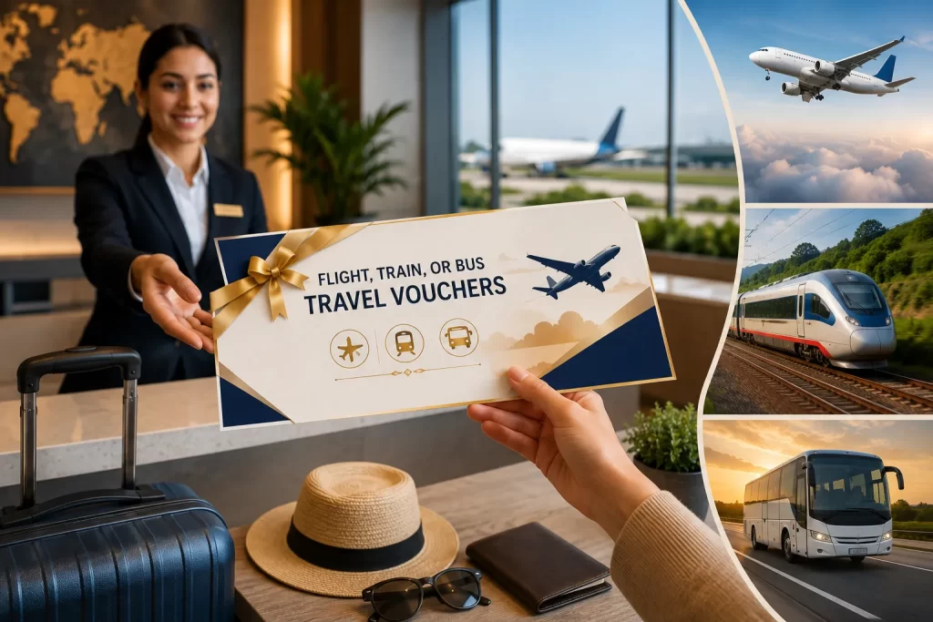 flight, train, or bus travel vouchers
